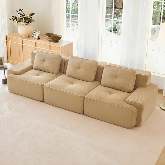 FFH 117" Sectional Sofa, Oversized 3-Seater Cloud Couch with Deep Seat, Boneless Sofa for Living Room (Camel, 3 Seater)