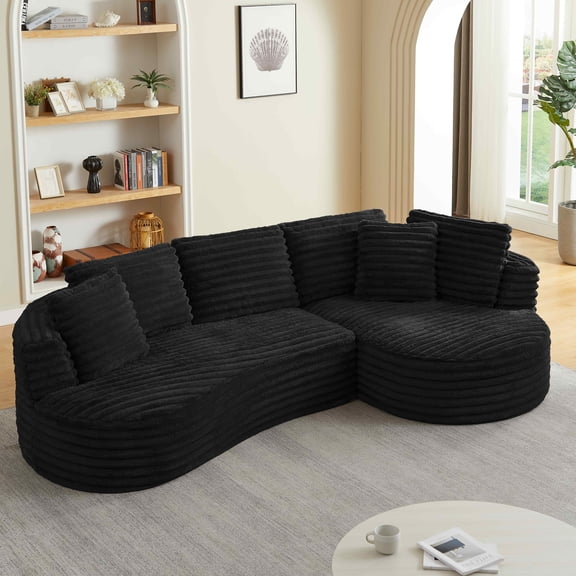 FFH 121" Modular Sectional Sofa, Oversized L-Shape Cloud Couch, Corduroy Curved Sofa for Living Room, Black, Right Facing Chaise