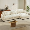 thumbnail image 1 of FFH 130" Oversized Cloud Sofa, Sectional Couches with Ottoman, Modern 3 Seater L Shaped Sofa for Living Room (Velvet Beige, 3 Seater with 1 Ottoman), 1 of 11