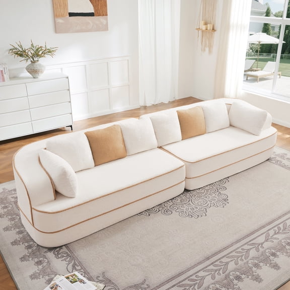 FFH 135" Modular Cloud Sofa, Oversized 4 Seat U Shaped Couch, Convertible Sectional Sofa for Living Room, White