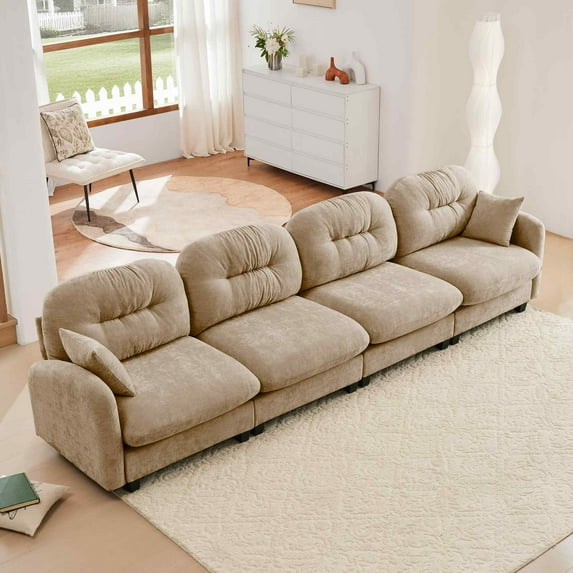 FFH 140" Oversize Cloud Couch, Modern Modular Sectional Sofa, 4 Seater Sofa with Deep Seat, Upholstered Chenille Couches for Living Room, Camel