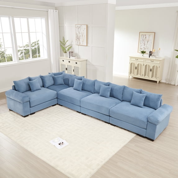 FFH 154.6" Oversized Cloud Modular Sectional Couch, Convertible Sectional Sofa Deep Seat, 5 Seater L Shaped Modern Sofa, Blue