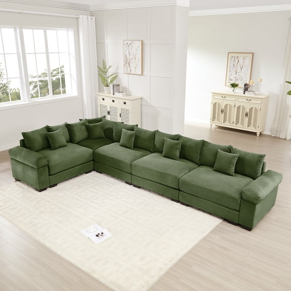 FFH 154.6" Oversized Cloud Modular Sectional Couch, Convertible Sectional Sofa Deep Seat, 5 Seater L Shaped Modern Sofa, Green