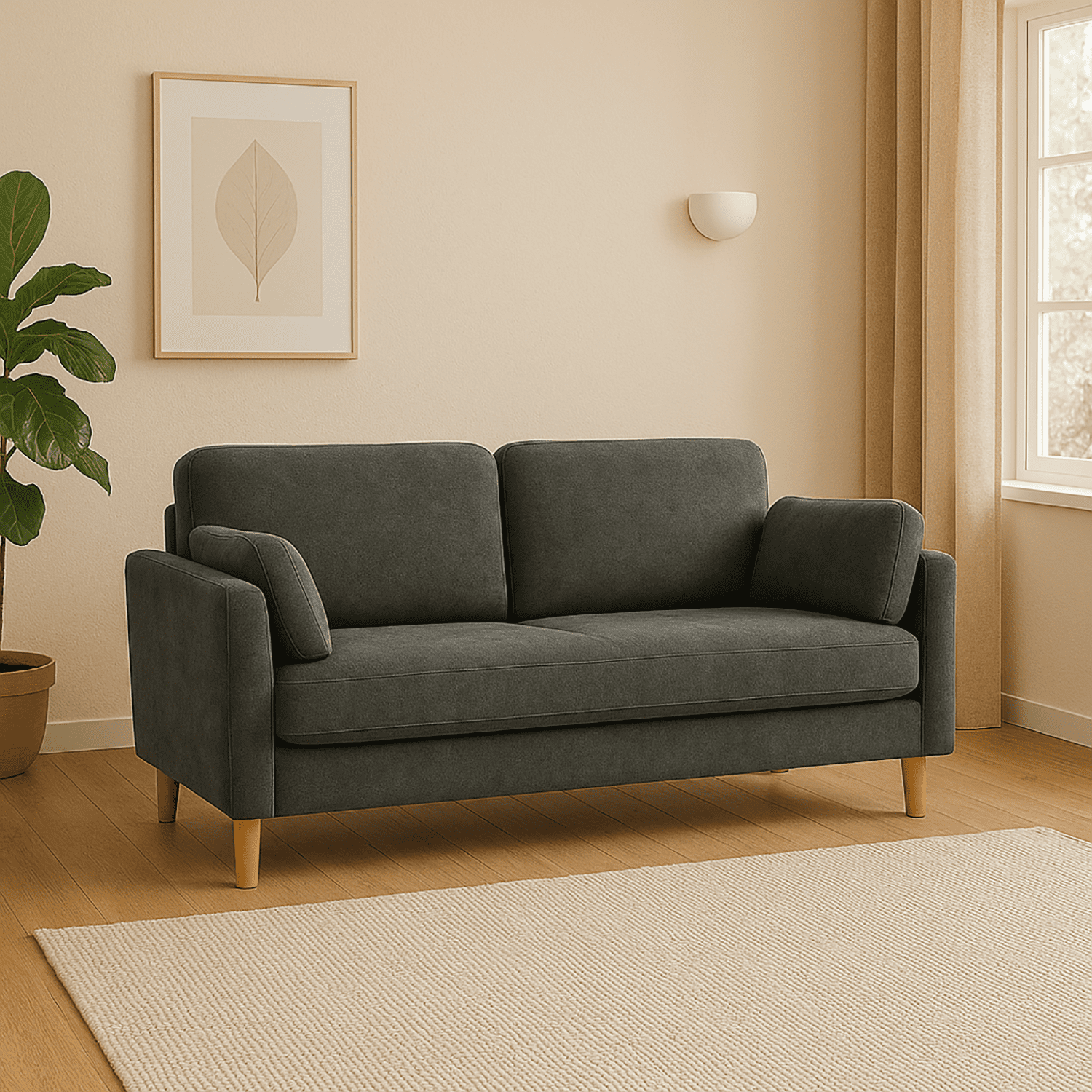 FFH 66" Loveseat Couch, Modern 2-Seater Sofa for Small Space, Gray Polyester