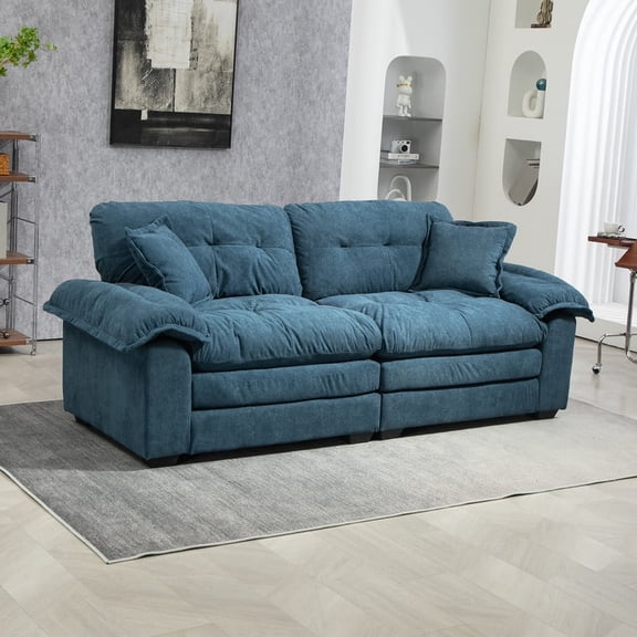FFH 2-Seat Sectional Sofa Modular Deep Seat Sofa Couch, 84" Modern Loveseat Sofa for Living Room, Chenille Recliner, Spring Cushions, Solid Wood Frame, Easy Assembly for Small Spaces - Blue