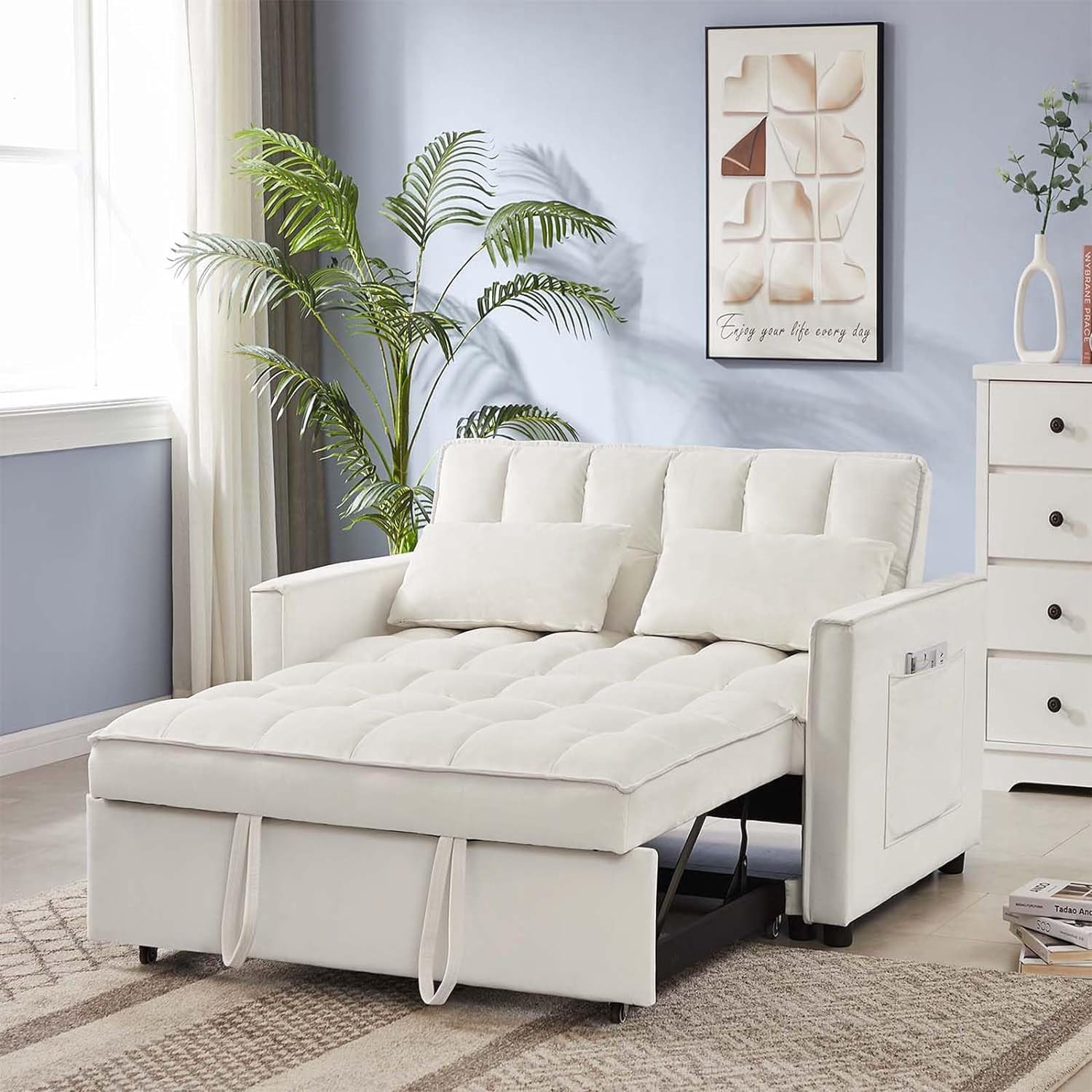 FFH 3 in 1 Convertible Sleeper Sofa Bed, Modern Velvet Loveseat Futon ...