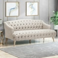 thumbnail image 1 of FFH 3 Seater Couch for Living Room, Velvet Lounge Sofa with Deep Seat, Contemporary Comfy Tufted Sofa with Wooden Legs, Beige, 1 of 9