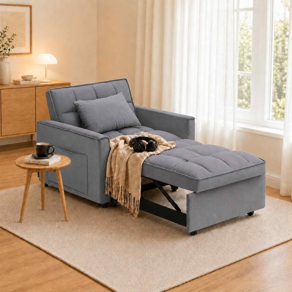 FFH Recliner Chair, Convertible Sofa Bed with Adjustable Backrest, Couch for Living Room, Bedroom, Dark Gray