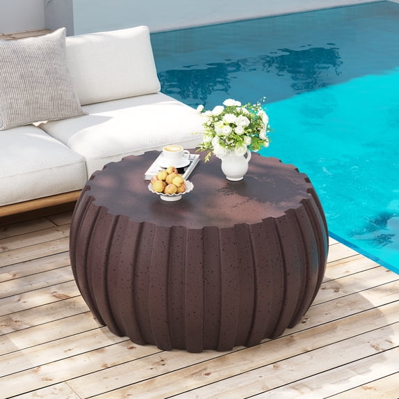 FFH 35.43" Coffee Table for Living Room, Modern Patio Coffee Table, Waterproof, Durable MgO Cement Design, Brown