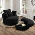 thumbnail image 1 of FFH 42" Oversized Swivel Accent Chair with Storage Ottoman, Comfy Chenille Armchair for Living Room, 360-Degree Swivel Barrel Chair, Metal Base, Black, 1 of 13