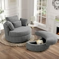 thumbnail image 1 of FFH 42" Oversized Swivel Accent Chair with Storage Ottoman, Comfy Chenille Armchair for Living Room, 360-Degree Swivel Barrel Chair, Metal Base, Gray, 1 of 13