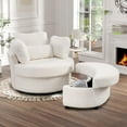 thumbnail image 1 of FFH 42" Oversized Swivel Accent Chair with Storage Ottoman, Comfy Teddy Armchair for Living Room, 360-Degree Swivel Barrel Chair, Metal Base, White, 1 of 10