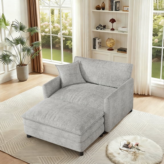 FFH Oversized Accent Chair with Ottoman, Lounge Chair Chenille Armchair Indoor, Cloud Sofa Chair for Living Room, Bedroom, Light Gray