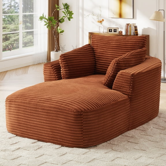 Muumblus Chaise Lounge Indoor, Cozy Lounge Chair Sleeper Sofa for Adults, No Assembly Required, Orange Corduroy