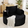 thumbnail image 1 of FFH 50" Oversized Round Chaise Lounge Chair, Boneless Cloud Sofa with Cylindrical Backrest Pillow, Plush Corduroy Black, 1 of 12
