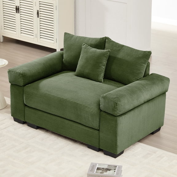 FFH 54.3" Oversized Chair, Cloud Accent Chair for Living Room, Soft Corduroy Armchair with Extra Thick Cushion, Green