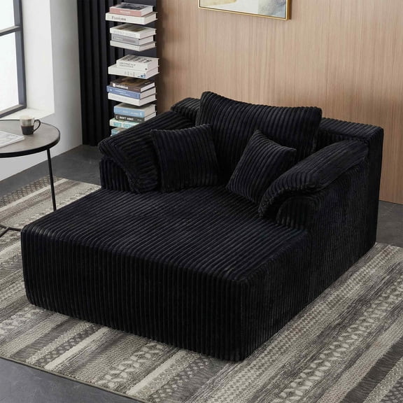 FFH 60" Oversized Chaise Lounge Chair Indoor, Boneless Cloud Couch, Sleeper Sofa Bed for Living Room & Bedroom, Black Corduroy