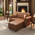 thumbnail image 1 of FFH 63" Faux Leather Couch with Ottoman, Chesterfield 2 Seater Sofa for Small Spaces, Brown, 1 of 6