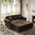thumbnail image 1 of FFH 63" Chesterfield Sofa with Movable Ottoman, 2 Seater Velvet Couch for Living Room, Brown, 1 of 7