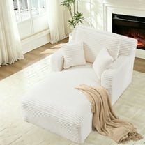 FFH 65.4" Chaise Lounge Indoor, Modern Corduroy Fabric Indoor Lounge Chair, Sleeper Sofa for Living Room, Small Space, White