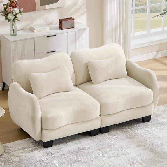 FFH 70.8" Chenille Loveseat, Curved Modular Sectional Sofa Cloud Couch for Living Room, 2 Seat, Beige