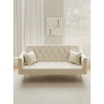 thumbnail image 1 of FFH 71" Velvet Futon, Convertible Sleeper Sofa Bed with 3-Position Adjustable Backrest, Twin-Size Sleeper Sofa with Throw Pillows, Beige, 1 of 10