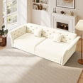 thumbnail image 1 of FFH 74.4" Sofa Bed Queen Pull Out, Convertible Sleeper Sofa with Flower Tufted Design, Velvet 3 Seater Couch for Living Room, Beige, 1 of 14