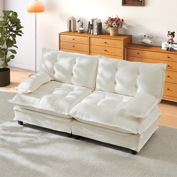 FFH 77" Chenille Loveseat, Sectional Sofa with Removable Armrests, Cloud Couch for Living Room, Beige, 2-Seat