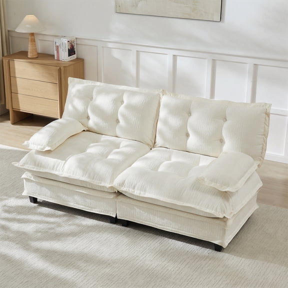 FFH 77" Chenille Loveseat, Sectional Sofa with Removable Armrests, Cloud Couch for Living Room, Beige, 2-Seat