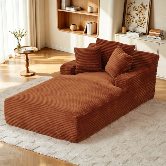 FFH 78.7" Oversized Chaise Lounge Chair Indoor, Corduroy Upholstered Modern Couch, Comfy Sleeper Sofa for Living Room/Office, No Assembly Required, Orange