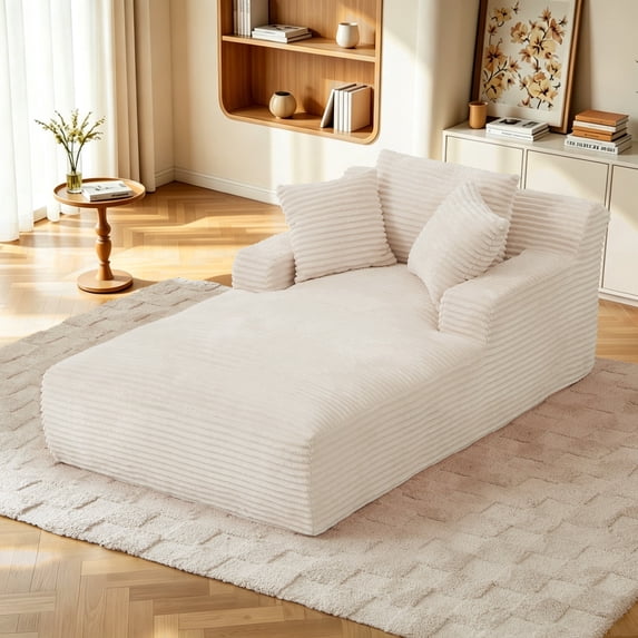 FFH 78.7" Oversized Chaise Lounge Chair Indoor, Corduroy Upholstered Modern Couch, Comfy Sleeper Sofa for Living Room/Office, No Assembly Required, White