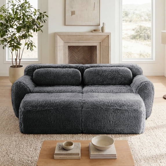 FFH 80.4" Loveseat with Ottomans, Modular Sleeper Sofa Cloud Couch for Living Room, Dark Gray