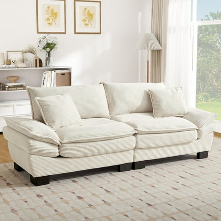Muumblus 80"L Corduroy Loveseat, Upholstered Sleeper Sofa for Living Room, 2-Seater Plush Deep Seat Sofa, Beige