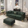 thumbnail image 1 of FFH 81.5" Chesterfield Sectional Sofa, 3 Seater Faux Leather L Shaped Couch, Green, 1 of 8
