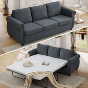 FFH 81.5" Convertible Sofa Bed, 2-in-1 Queen Sleeper Sofa, 3 Seater Pull Out Sofa Bed with 3.35 inch Memory Foam Mattress, Dark Gray