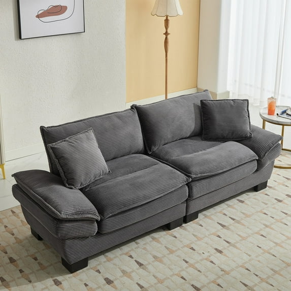 FFH 84" Corduroy Loveseat Sofa, Modular Sectional Cloud Couch, 2 Seater Deep Seat Sleeper Sofa with Pillows for Living Room, Gray