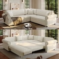 thumbnail image 1 of FFH 88.2" Sectional Sofa with Pull Out Bed, Convertible Sleeper Sofa, 5 Seater Chenille Couch for Living Room, Beige, 1 of 12