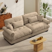 FFH 93.7" Loveseat Sofa, Oversized Cloud Sectional Couches for Living Room, Tufted 2 Seater Sofa with Deep Seat and Bolstered Armrests Velvet Camel, 2 Seater