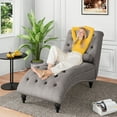 thumbnail image 1 of FFH Chaise Lounge Indoor, Velvet Button-Tufted Chaise Lounge Chair with Bolster Pillow, Gray, 1 of 7