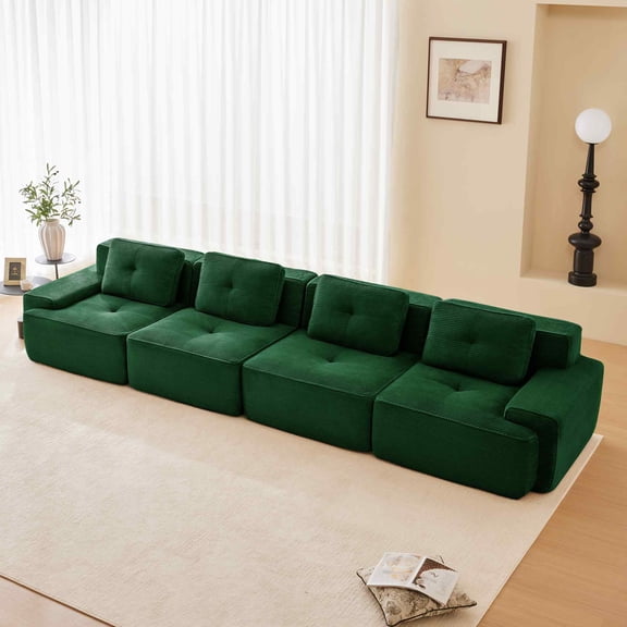 FFH Cloud Sofa Sectional, 150" Oversize Modern Boneless Couch with Tufted Design (Green, 4 Seater)