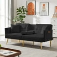 thumbnail image 1 of FFH Convertible Futon Sofa Bed for Living Room, 69" Tufted Sleeper Loveseat with Cup Holder, Black Velvet, 1 of 7