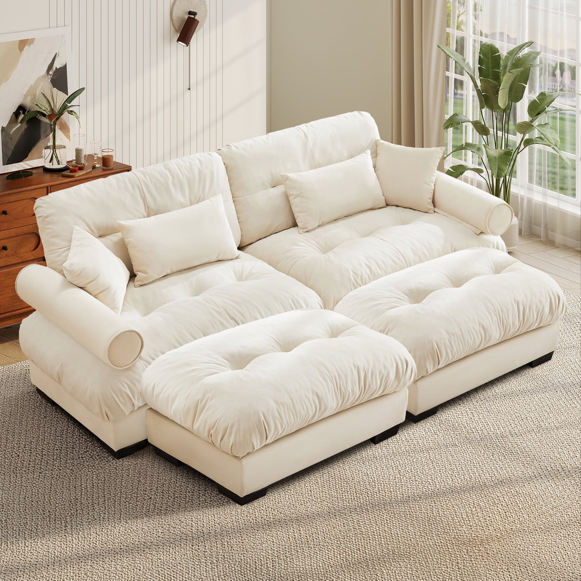 FFH Loveseat with Chaise, 93.7" Oversized U Shaped Cloud Sofa, Modular ...
