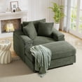 thumbnail image 1 of FFH Oversized Accent Chair with Ottoman for Living Room, Bedroom, Corduroy Lounge Chair with Ottoman, Chaise Lounge Indoor, Green, 1 of 11