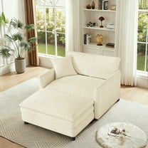 FFH Oversized Chair with Ottoman, Chenille Accent Armchair, Lounge Chair Indoor, Cloud Sofa Chair for Living Room, Bedroom, Beige