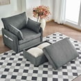 thumbnail image 1 of FFH Oversized Chaise Lounge Chair Indoor with Storage Ottoman, Corduroy Accent Chair with Charging Ports, Side Pockets and Phone Holder, Gray, 1 of 10