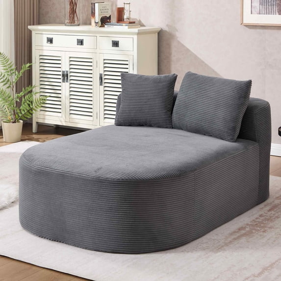 FFH 67.3" Chaise Lounge Chair Indoor Corduroy Oversized Sleeper Sofa Bed for Living Room Deep Seat Boneless Lounge, Dark Gray