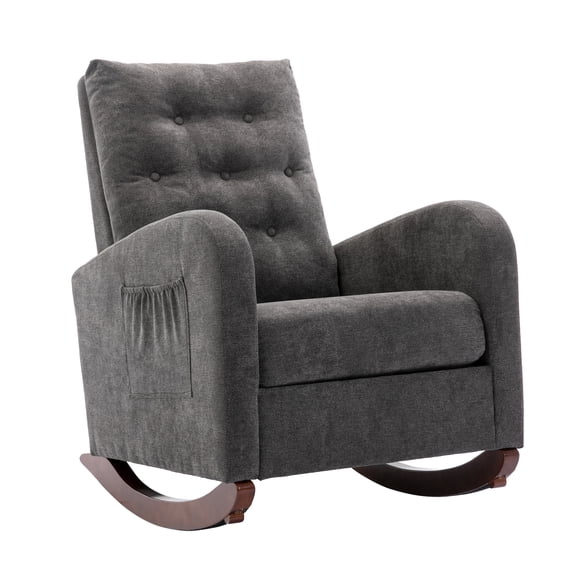 FFH Rocking Chair for Nursery and Living Room, Indoor Rocker Accent Armchair with Side Pocket, Chenille Dark Gray