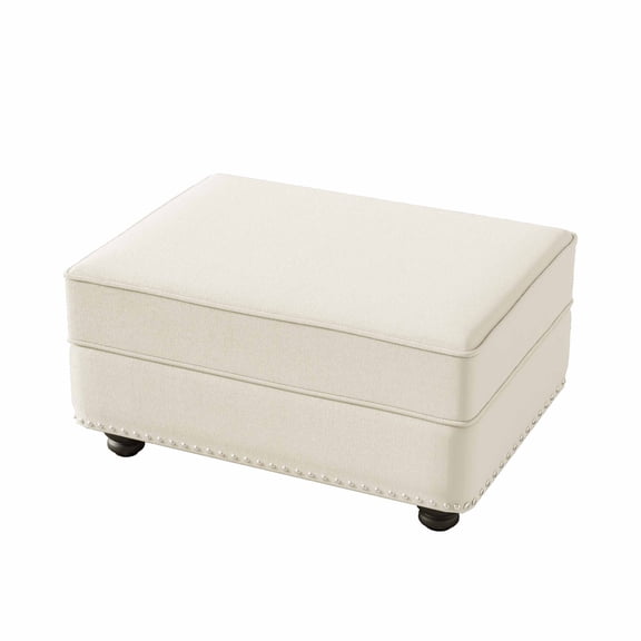 FFH Velvet Ottoman, Footrest Stool for Sectional Sofa, Beige