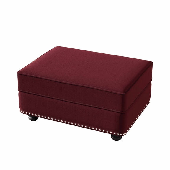 FFH Velvet Ottoman, Footrest Stool for Sectional Sofa, Burgundy