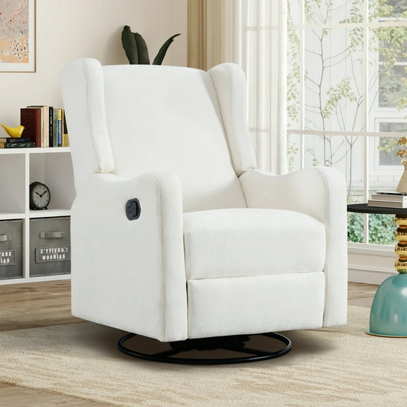 Muumblus Wingback Swivel Recliner, Glider Rocking Chair for Living Room, Nursery Rocker, Beige Chenille